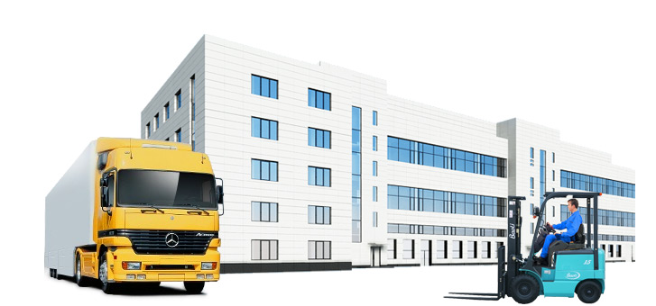 Работа погрузчиков на складе